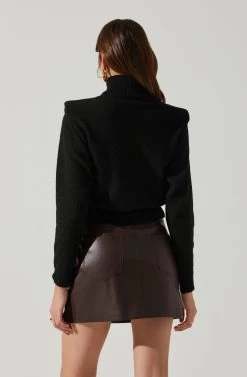 Daleyza Padded Shoulder Turtleneck Sweater -Chic Outfit Shop ACT17899 BLACK 5