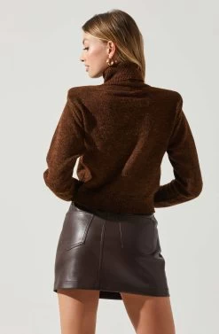 Daleyza Padded Shoulder Turtleneck Sweater -Chic Outfit Shop ACT17899 BROWN 5
