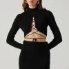 Raven Mock Neck Tie Waist Sweater -Chic Outfit Shop ACT17903 BLACK 2