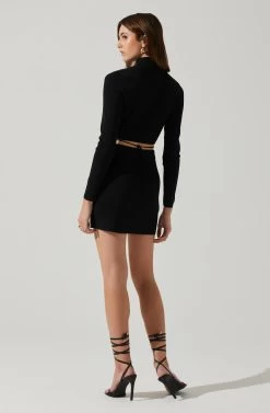 Raven Mock Neck Tie Waist Sweater -Chic Outfit Shop ACT17903 BLACK 6