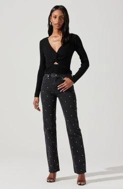 Rylee Twist Front Cutout Sweater -Chic Outfit Shop ACT17919 BLACK 1