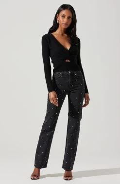 Rylee Twist Front Cutout Sweater -Chic Outfit Shop ACT17919 BLACK 2