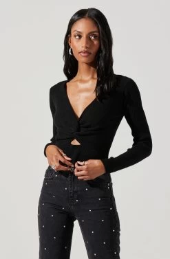 Rylee Twist Front Cutout Sweater -Chic Outfit Shop ACT17919 BLACK 4