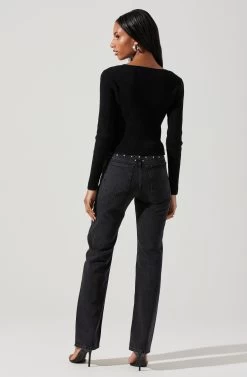 Rylee Twist Front Cutout Sweater -Chic Outfit Shop ACT17919 BLACK 5