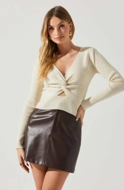 Rylee Twist Front Cutout Sweater -Chic Outfit Shop ACT17919 CREAM 4