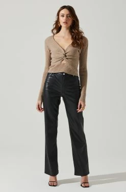 Rylee Twist Front Cutout Sweater -Chic Outfit Shop ACT17919 TAUPE 1