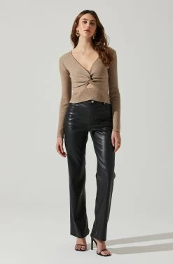 Rylee Twist Front Cutout Sweater -Chic Outfit Shop ACT17919 TAUPE 2