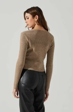 Rylee Twist Front Cutout Sweater -Chic Outfit Shop ACT17919 TAUPE 5
