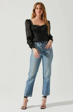 Junie Ruffle Square Neck Long Sleeve Top -Chic Outfit Shop ACT17928 BLACK 1