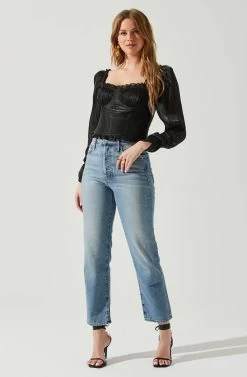 Junie Ruffle Square Neck Long Sleeve Top -Chic Outfit Shop ACT17928 BLACK 2