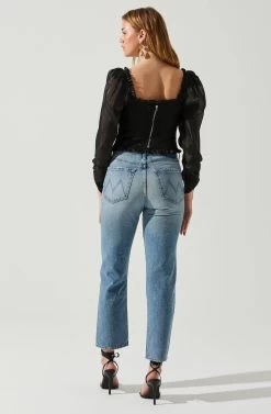 Junie Ruffle Square Neck Long Sleeve Top -Chic Outfit Shop ACT17928 BLACK 5