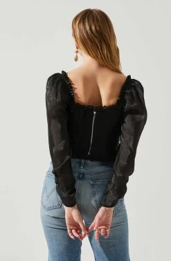 Junie Ruffle Square Neck Long Sleeve Top -Chic Outfit Shop ACT17928 BLACK 6