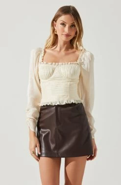 Junie Ruffle Square Neck Long Sleeve Top -Chic Outfit Shop ACT17928 CHAMPAGNE 3