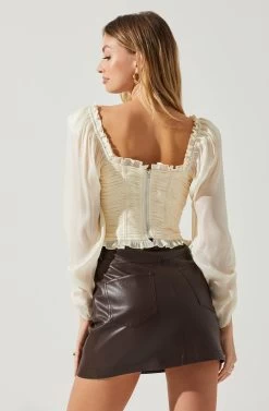 Junie Ruffle Square Neck Long Sleeve Top -Chic Outfit Shop ACT17928 CHAMPAGNE 5