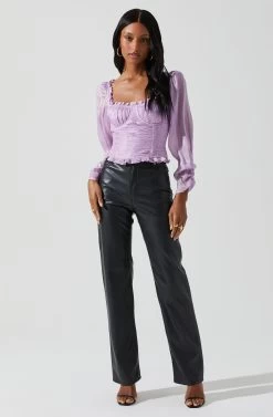 Junie Ruffle Square Neck Long Sleeve Top -Chic Outfit Shop ACT17928 LAVENDER 2