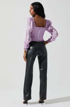 Junie Ruffle Square Neck Long Sleeve Top -Chic Outfit Shop ACT17928 LAVENDER 5
