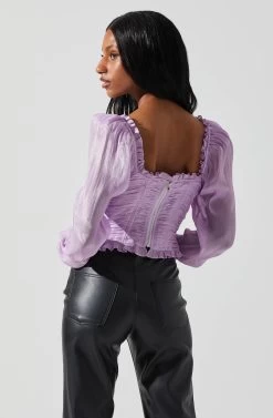 Junie Ruffle Square Neck Long Sleeve Top -Chic Outfit Shop ACT17928 LAVENDER 6