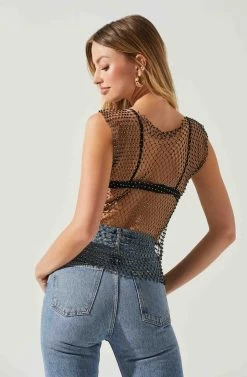Julane Rhinestone Mesh Top -Chic Outfit Shop ACT17938 BLACKSILVER 5
