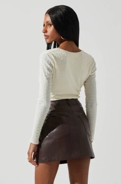 Ren Textured Sweetheart Long Sleeve Top -Chic Outfit Shop ACT17975 CREAM 6