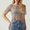 Mckay Rhinestone Mesh Short Sleeve Top -Chic Outfit Shop ACT18042 GREY 3