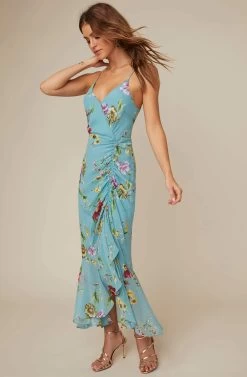 Cinched Front Maxi Dress -Chic Outfit Shop ADR100280 TEAL FLORAL 2A