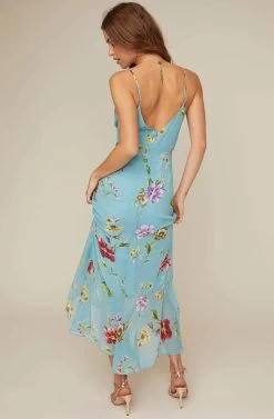 Cinched Front Maxi Dress -Chic Outfit Shop ADR100280 TEAL FLORAL 4A