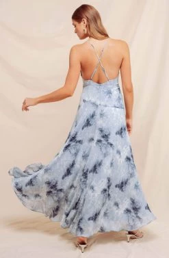 Holland Ruffle Tie Dye Maxi Dress -Chic Outfit Shop ADR100347 BLUE TIE DYE 4