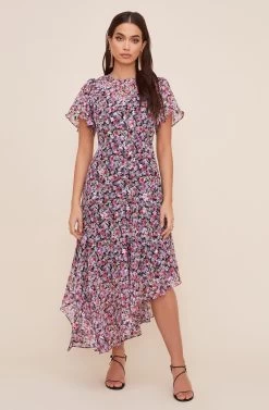 Flutter Sleeve Floral Maxi -Chic Outfit Shop ADR100436 BLACK LILACFLORAL 1