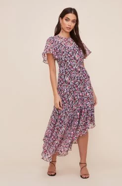Flutter Sleeve Floral Maxi -Chic Outfit Shop ADR100436 BLACK LILACFLORAL 2
