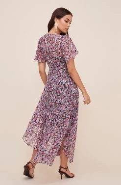 Flutter Sleeve Floral Maxi -Chic Outfit Shop ADR100436 BLACK LILACFLORAL 4