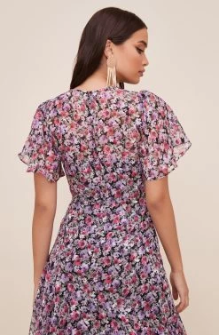 Flutter Sleeve Floral Maxi -Chic Outfit Shop ADR100436 BLACK LILACFLORAL 6