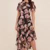 Flutter Sleeve Floral Maxi -Chic Outfit Shop ADR100436 BLACK PINKFLORAL 1