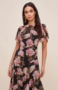 Flutter Sleeve Floral Maxi -Chic Outfit Shop ADR100436 BLACK PINKFLORAL 5