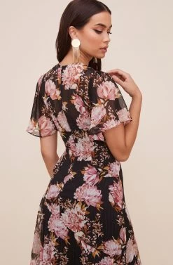 Flutter Sleeve Floral Maxi -Chic Outfit Shop ADR100436 BLACK PINKFLORAL 7