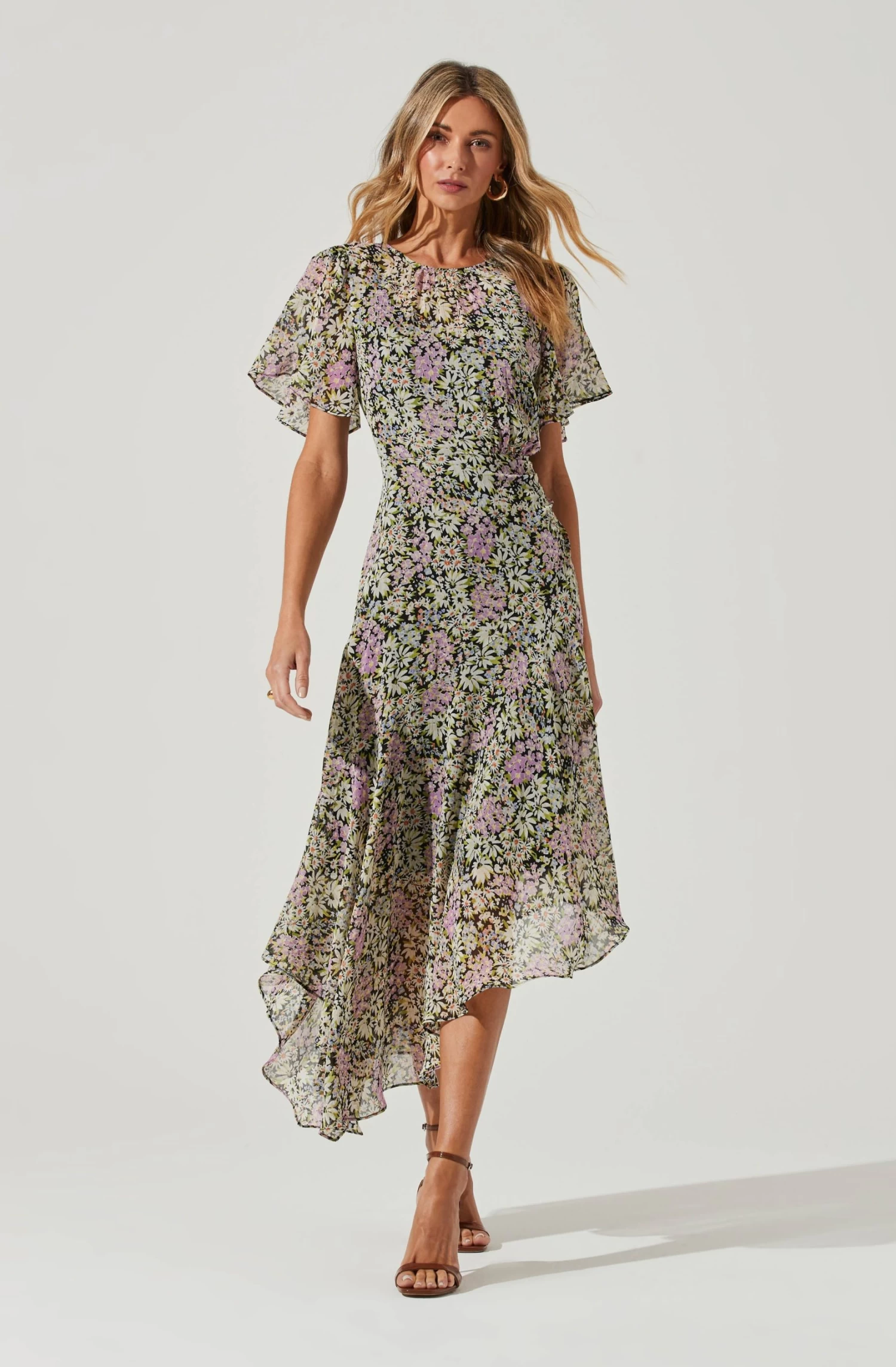 Flutter Sleeve Asymmetrical Floral Maxi Dress 16 Flutter Sleeve Asymmetrical Floral Maxi Dress - Image 14
