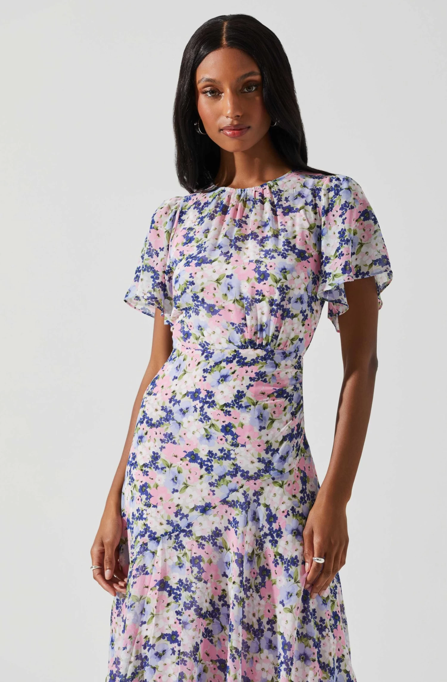 Flutter Sleeve Asymmetrical Floral Maxi Dress 4 Flutter Sleeve Asymmetrical Floral Maxi Dress - Image 2