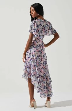 Flutter Sleeve Asymmetrical Floral Maxi Dress 27 Flutter Sleeve Asymmetrical Floral Maxi Dress -Chic Outfit Shop ADR100436 PINKBLUEFLORAL 5