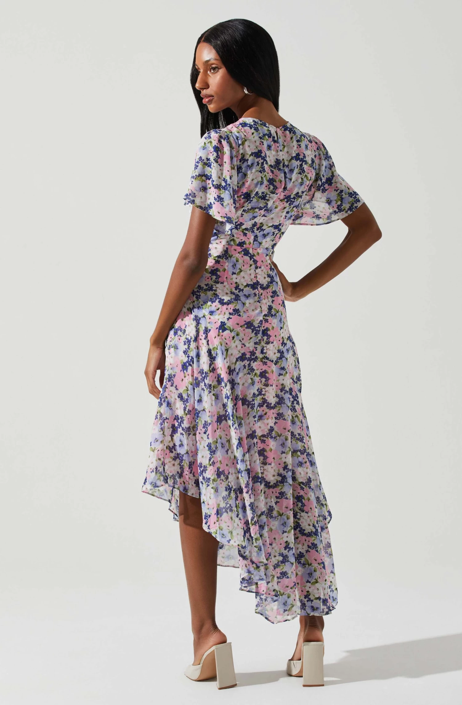Flutter Sleeve Asymmetrical Floral Maxi Dress 8 Flutter Sleeve Asymmetrical Floral Maxi Dress - Image 6