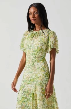 Flutter Sleeve Asymmetrical Floral Maxi Dress 31 Flutter Sleeve Asymmetrical Floral Maxi Dress -Chic Outfit Shop ADR100436 YELLOWGREENFLORAL 3