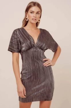 Metallic Dolman Mini Dress 21 Metallic Dolman Mini Dress -Chic Outfit Shop ADR100485 BLACK SILVER 3
