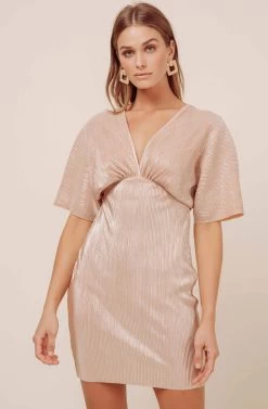 Metallic Dolman Mini Dress 15 Metallic Dolman Mini Dress -Chic Outfit Shop ADR100485 CHAMPAGNE 3