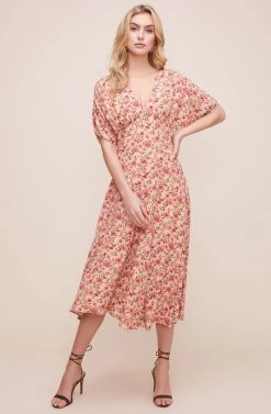 Dolman V Neck Floral Midi Dress