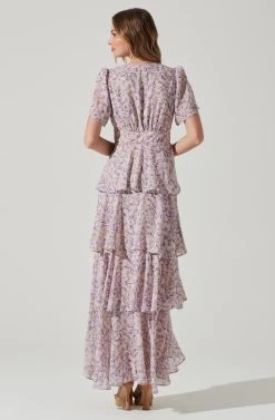 Tayla Floral Tiered Midi Dress 12 Tayla Floral Tiered Midi Dress -Chic Outfit Shop ADR100686B PINKLAVENDERFLORAL 6