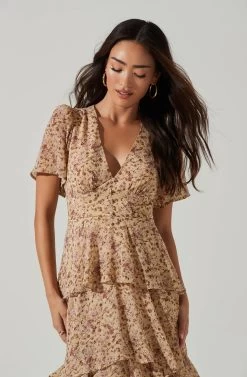 Tayla Floral Ruffle Maxi Dress -Chic Outfit Shop ADR100686C CREAMMAUVEDITSY 4