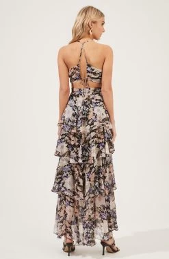 Rosana Floral Tiered Ruffle Maxi Dress -Chic Outfit Shop ADR100691 BLACKMULTIFLORAL 4