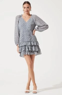 Long Sleeve Tiered Ruffle Floral Dress 14 Long Sleeve Tiered Ruffle Floral Dress -Chic Outfit Shop ADR100747 BLUE MULTI FLORAL 1