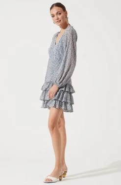 Long Sleeve Tiered Ruffle Floral Dress 16 Long Sleeve Tiered Ruffle Floral Dress -Chic Outfit Shop ADR100747 BLUE MULTI FLORAL 2