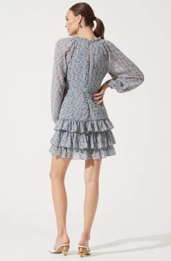 Long Sleeve Tiered Ruffle Floral Dress 17 Long Sleeve Tiered Ruffle Floral Dress -Chic Outfit Shop ADR100747 BLUE MULTI FLORAL 3