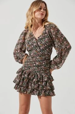 Long Sleeve Tiered Ruffle Floral Dress