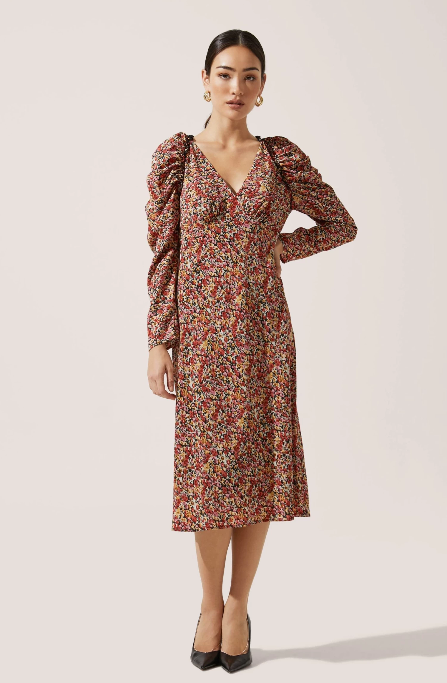 Ruched Sleeve Floral Midi 3 Ruched Sleeve Floral Midi